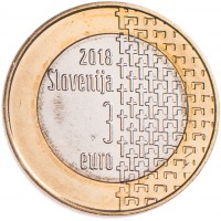 Монета Словения 3 евро 2018 100 лет окончанию Первой мировой войны