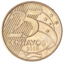 Монета Бразилия 25 сентаво 2008
