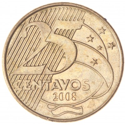 Монета Бразилия 25 сентаво 2008