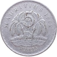 Монета Маврикий 5 рупий 1992