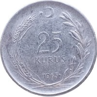 Монета Турция 25 курушей 1965