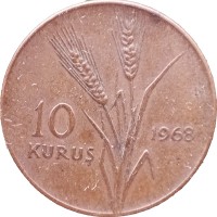 Монета Турция 10 куруш 1968