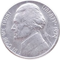 Монета США 5 центов 1974