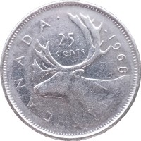 Монета Канада 25 центов 1968 Олень