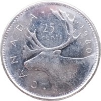 Монета Канада 25 центов 1980 Олень