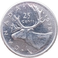 Монета Канада 25 центов 1978 Олень
