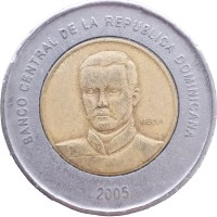 Монета Доминикана 10 песо 2005