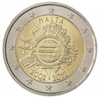 Монета Мальта 2 евро 2012 10 лет наличному обращению евро