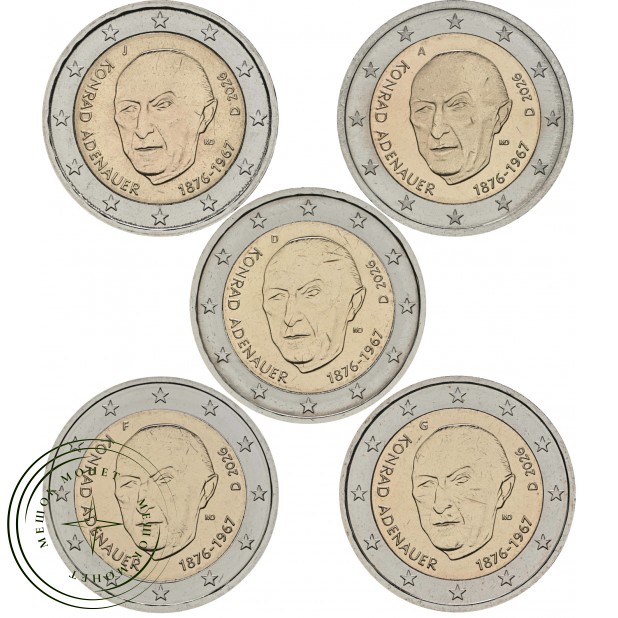 Германия 2 евро 2026 Конрад Аденауэр 5 монетных дворов — 937046046