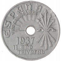 Монета Испания 25 сентимо 1937