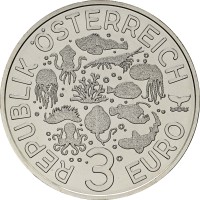 Монета Австрия 3 евро 2025 Светящийся кальмар