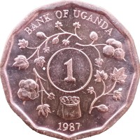 Монета Уганда 1 шиллинг 1987
