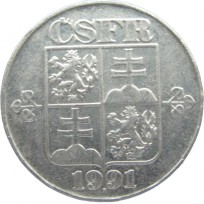 Монета Чехословакия 2 кроны 1991