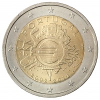 Монета Португалия 2 евро 2012 10 лет наличному обращению евро