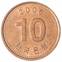 Монета Южная Корея 10 вон 2006