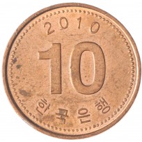 Монета Южная Корея 10 вон 2010