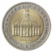 Монета Германия 2 евро 2009 Саар (Церковь Людвига в Саарбрюккене)