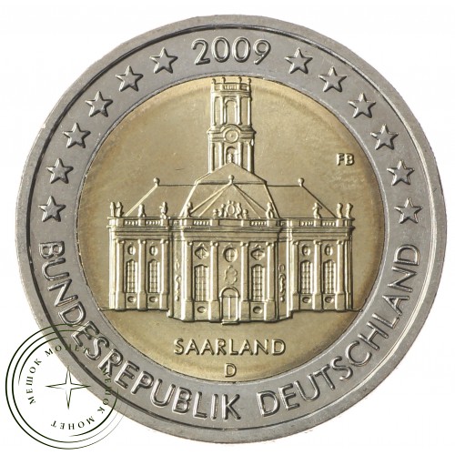 Германия 2 евро 2009 Саар (Церковь Людвига в Саарбрюккене) — 36537490