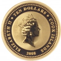 Монета Острова Кука 10 долларов 2008 Любовь драгоценна: Белые лебеди