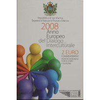 Монета Сан-Марино 2 евро 2008 Год европейского межкультурного диалога (буклет)