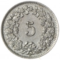 Монета Швейцария 5 раппенов 1944