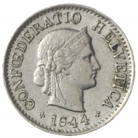Монета Швейцария 5 раппенов 1944