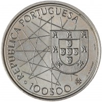 Монета Португалия 100 эскудо 1989 Открытие Азорских островов (Золотой век открытий)