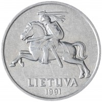 Монета Литва 5 центов 1991