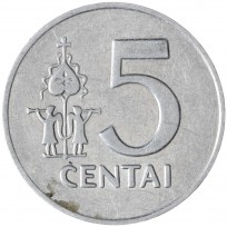 Монета Литва 5 центов 1991