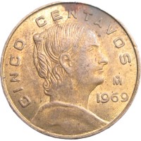 Монета Мексика 5 сентаво 1969