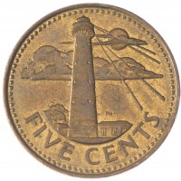 Монета Барбадос 5 центов 2004