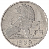Монета Бельгия 1 франк 1939