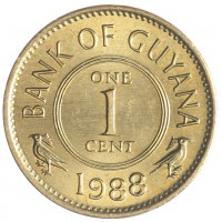Монета Гайана 1 цент 1988