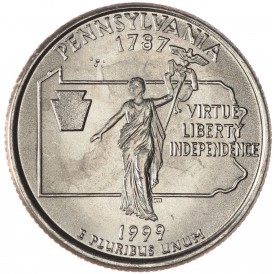 Монета США 25 центов 1999 Пенсильвания