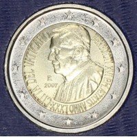 Монета Ватикан 2 евро 2007 80 лет папе Бенедикту XVI (буклет)