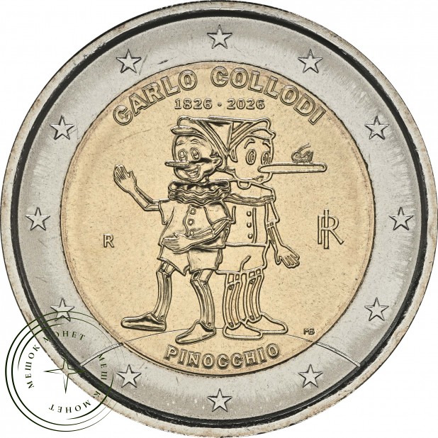 Италия 2 евро 2026 Пинокио — 200 лет со дня рождения Карло Коллоди — 937046254