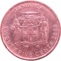 Монета Ямайка 25 центов 2008