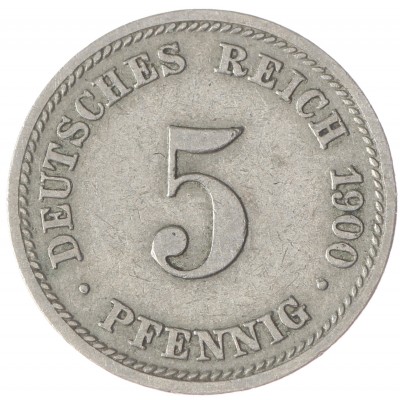 Монета Германия 5 рейхспфеннигов 1900