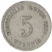 Монета Германия 5 рейхспфеннигов 1905