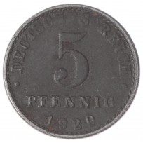 Монета Германия 5 рейхспфеннигов 1920