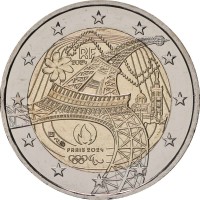 Монета Франция 2 евро 2024 Олимпийские игры 2024 года Эйфелева башня