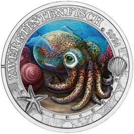Австрия 3 евро 2024 Гавайский карликовый кальмар (Zwergtintenfisch)