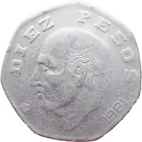 Монета Мексика 10 песо 1981