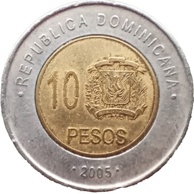 Монета Доминикана 10 песо 2005