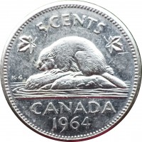 Монета Канада 5 центов 1964