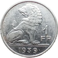 Монета Бельгия 1 франк 1939