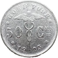 Монета Бельгия 50 сентим 1923