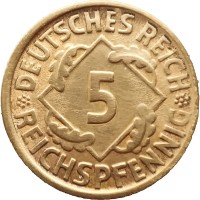 Монета Германия 5 рейхспфеннигов 1925