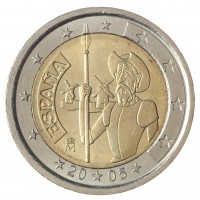 Монета Испания 2 евро 2005 400 лет первого издания романа Дон-Кихот Мигеля Сервантеса