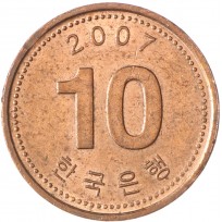 Монета Южная Корея 10 вон 2007
